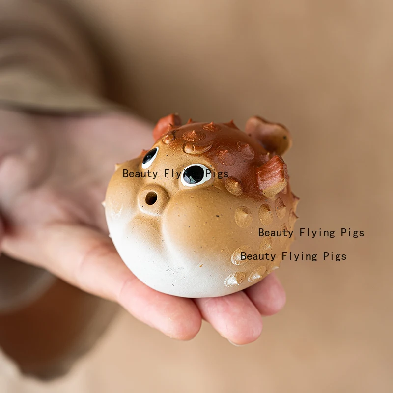Yixing Purple Clay Pufferfish Tea Pet High End Cute Desktop Decoration Home Decoration Tea Set Accessories Tea Playing