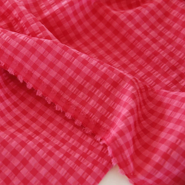 145x50cm printemps et été fil colorant Pitaya rouge Plaid fil teint Polyester coton lin lavé tissu chemise robe vêtements tissu 2