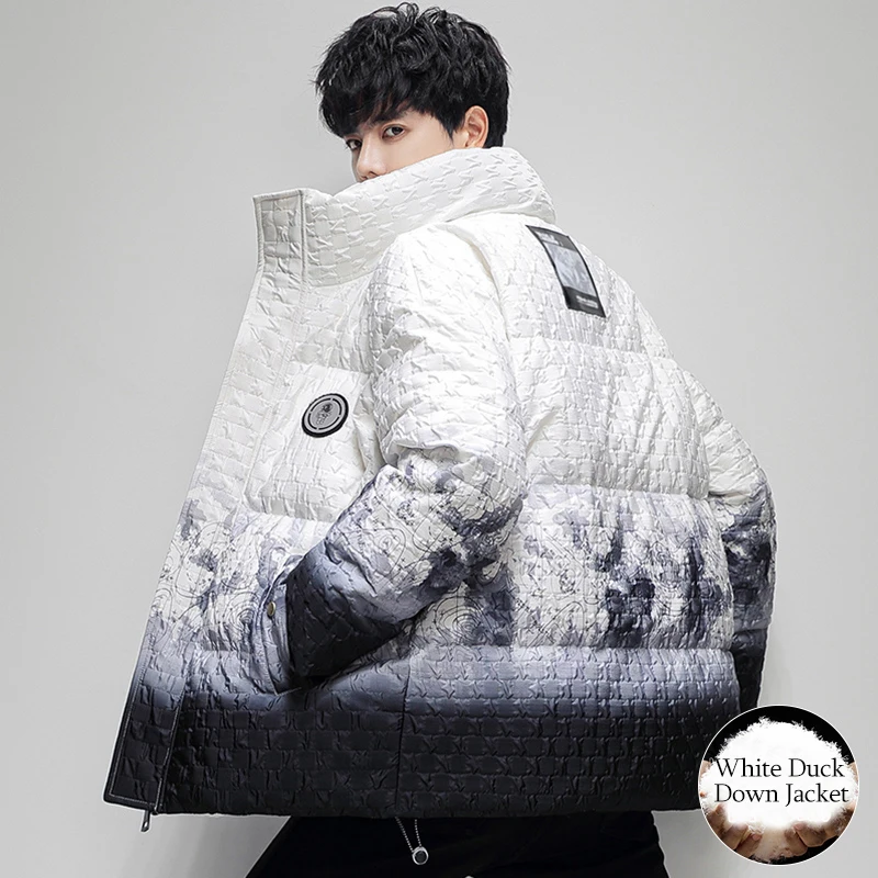 

Fashion Men's Warm 90% White Duck Down Jackets 2023 Winter Puffer Coats Thick Parkas Youth Casual Outwear Windpoof Tops Clothing