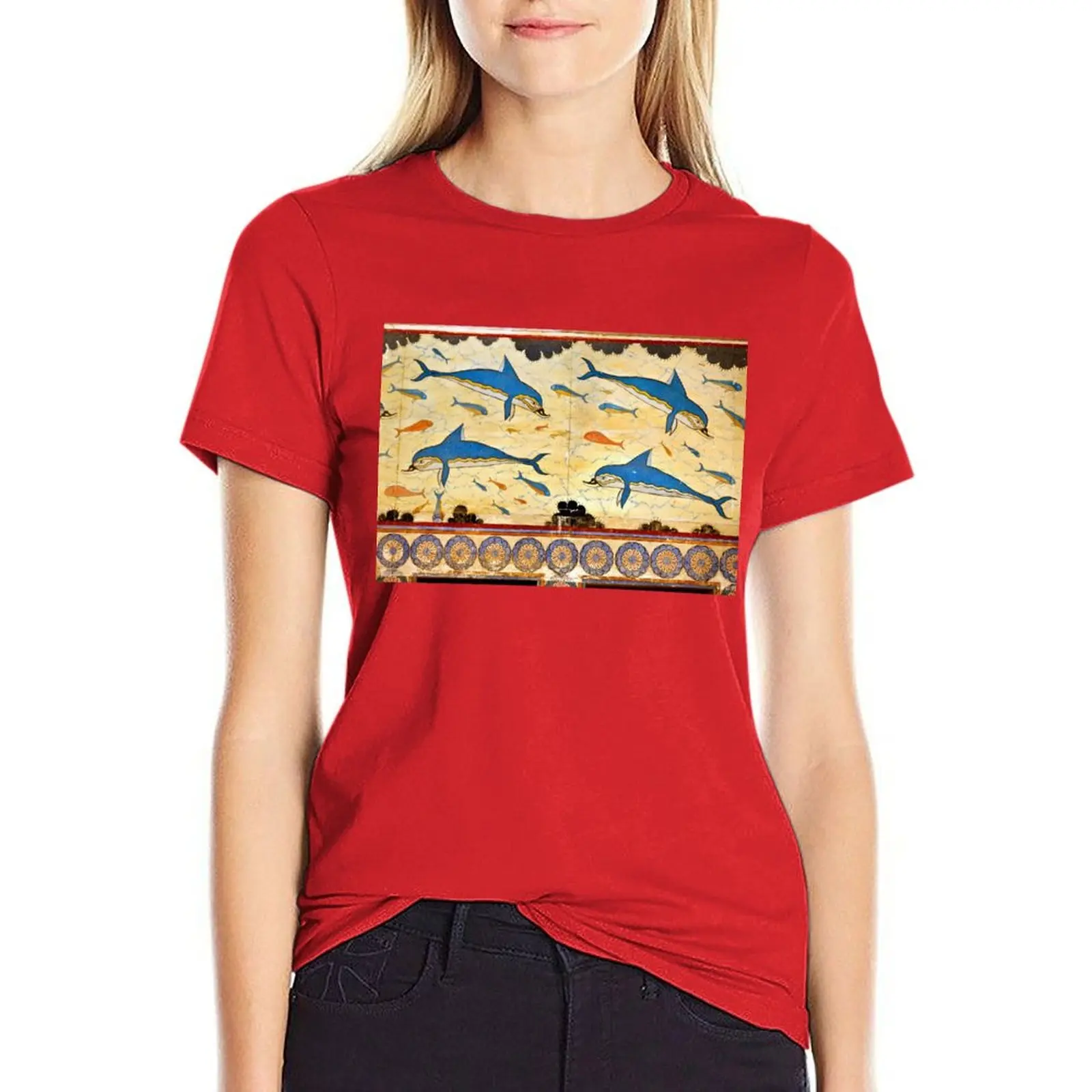 

The Minoan Dolphins T-shirt oversized tees plus size t shirts for Women loose fit