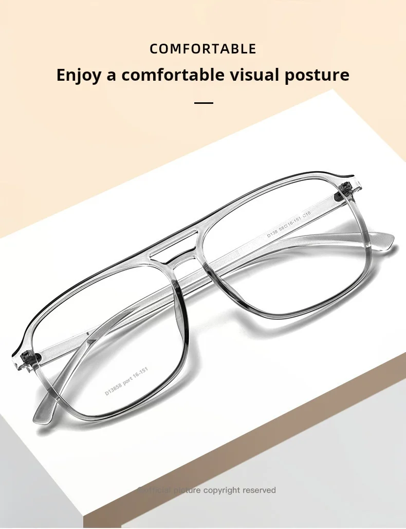 YIMARUILI Modischer Pilotenbrillenrahmen für Damen und Herren in Übergröße, Ultraleichter TR90 Doppelbalken Retro-Optikbrille D138 – Detail 5