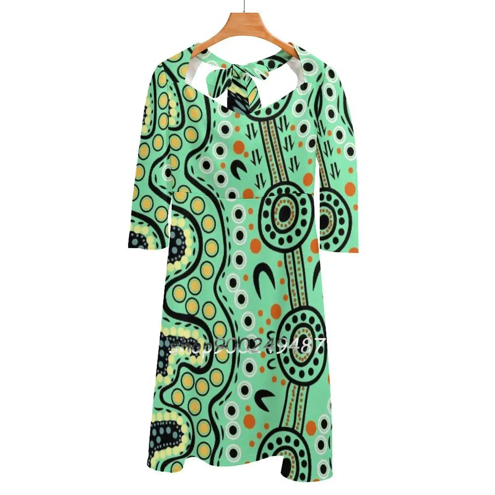 

Yilawura-Wiradjuri Word For " A Pleasant Place To Camp " Flare Dress Square Neck Dress Elegant Female Fashion Printed Dress