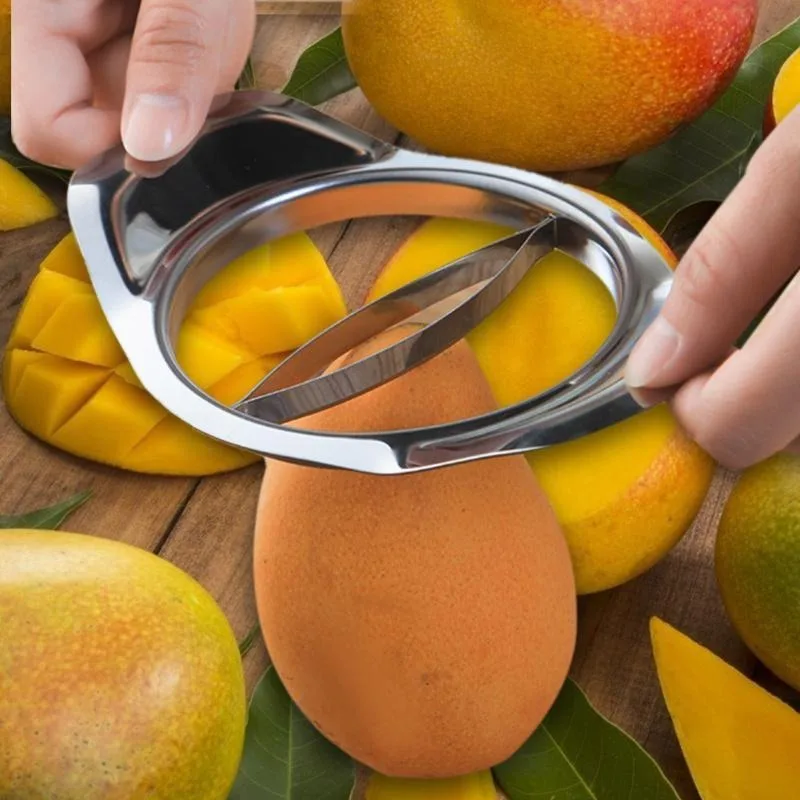 Description Picture 3 of item1pc Stainless Steel Mango Cut Pitter Mango Core Remover Splitter Fruit Peach Slicer Cutter Kitchen Gadget Accessories