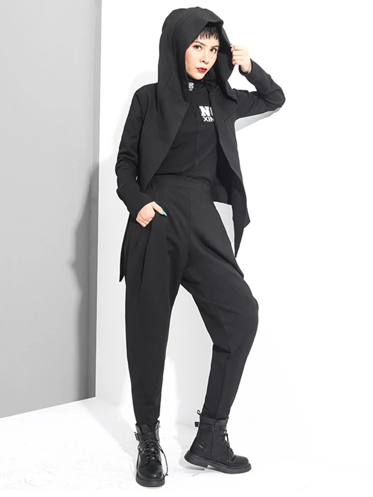 [EAM] High Elastic Waist Black Brief Long Harem Trousers New Loose Fit Pants Women Fashion Tide Spring Autumn 2026 1DC419