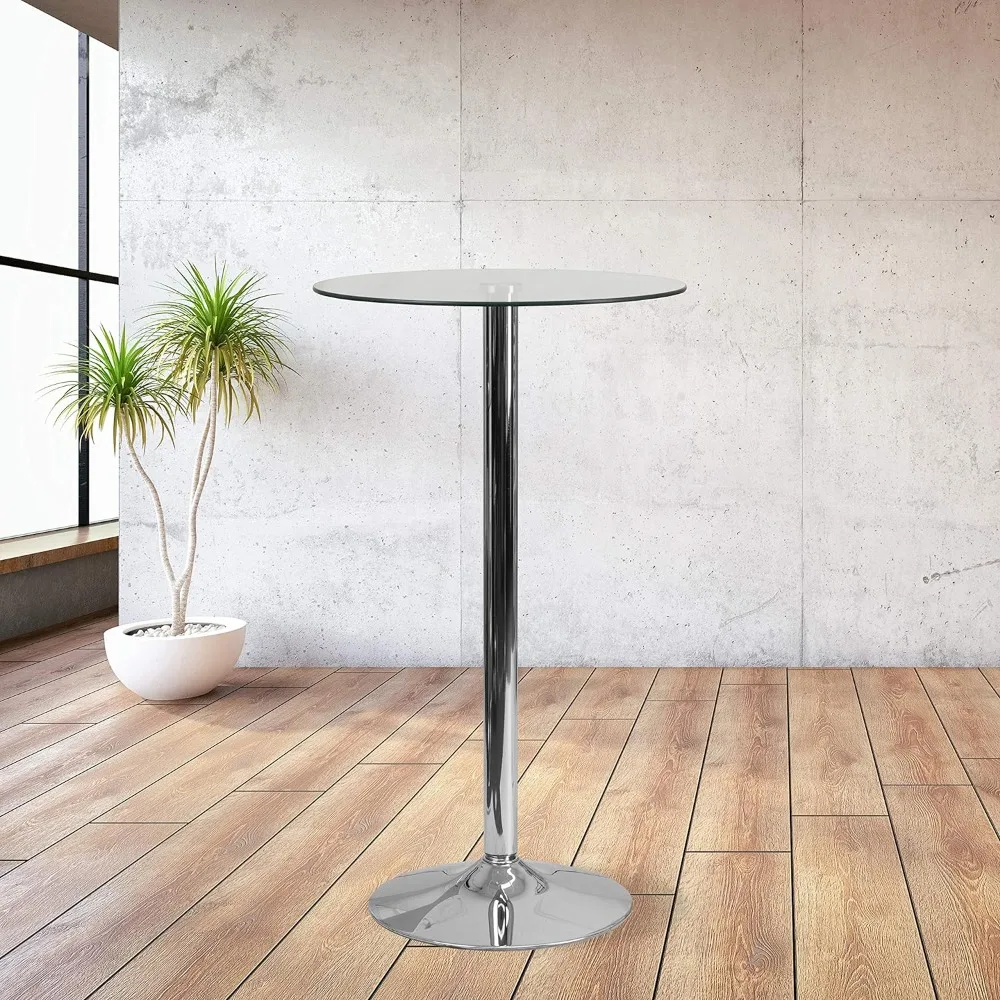 

Bar table 23.5" round glass table with 35.5" high chrome base