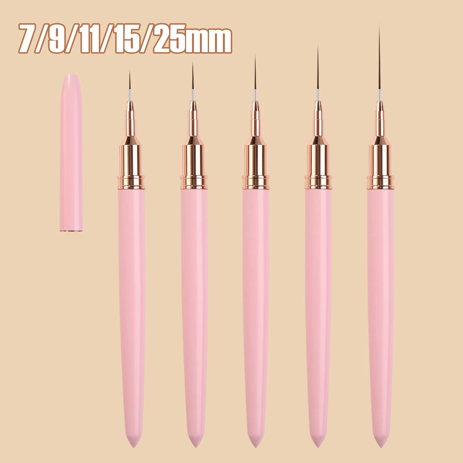 Nail Art Liner Brush Kit DIY Striping Thin Lines Pen Dotting Drawing Acrylic French Manicure Tools 7/9mm 11/15/20mm 5Pcs