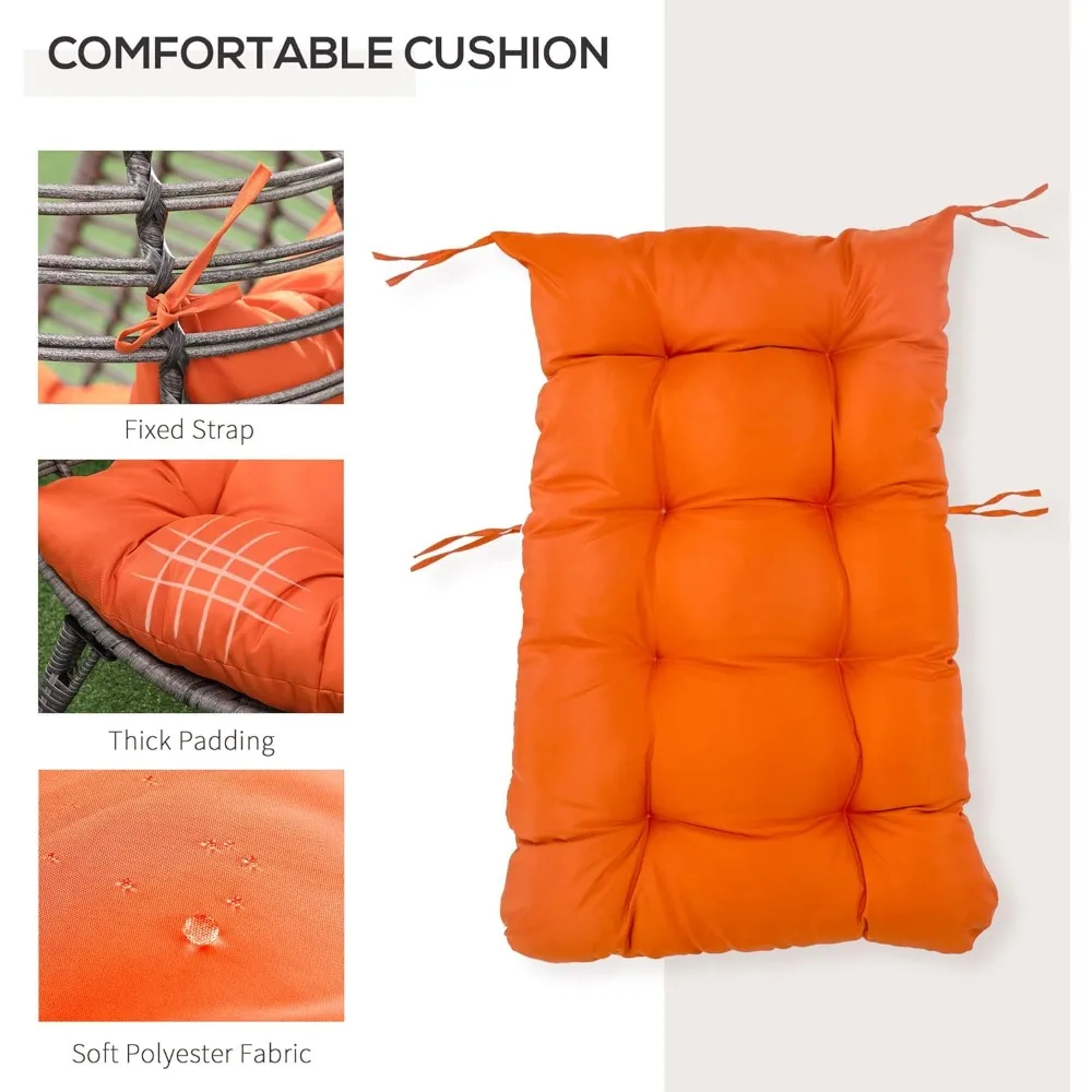 Patio Wicker Egg Chair w/Soft Cushion, Teardrop Cuddle Seat, Outdoor/Indoor Patio Chair, PE Plastic Rattan Furniture wi 3
