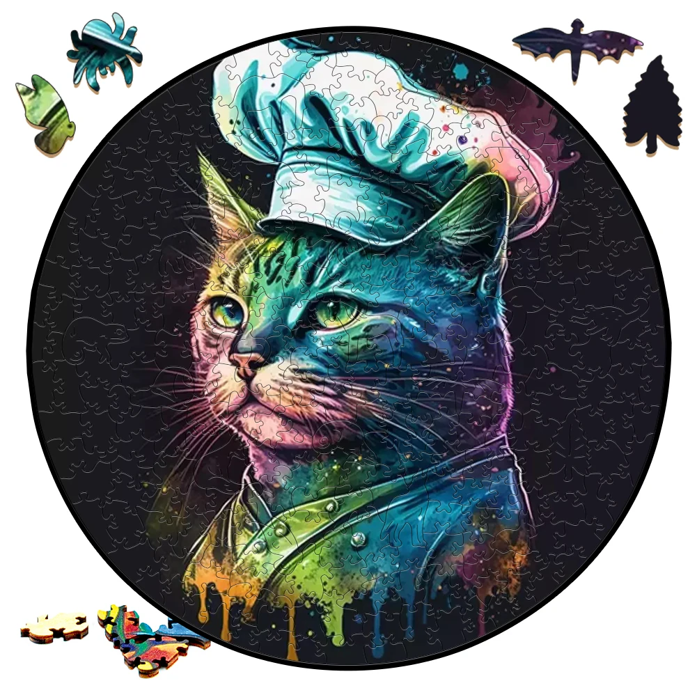 Ferocious Wooden Jigsaw Puzzle Board Games Weird Chef Cat Round Shaped Wood Puzzles Toys Secret Puzzle Boxes Package Best Gift best kept secret