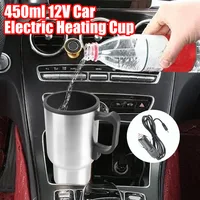 Camping Travel Kettle Vehicle Heating Cup Electric Heating Car Kettle Stainless Steel 12V 450ml Water Coffee Milk Thermal Mug