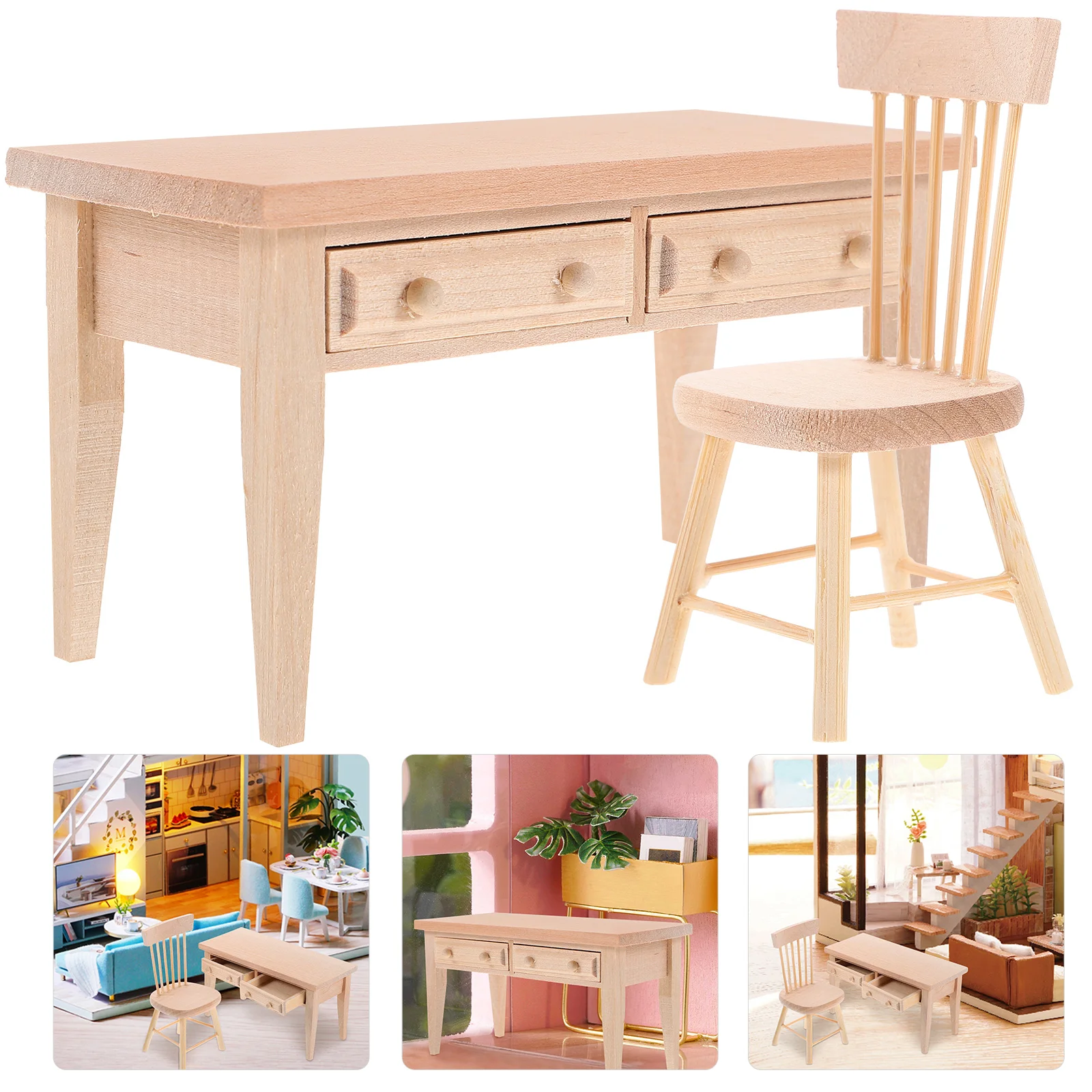 

Miniature Furniture Handmade Items Decor Wood Chair Chairs House Wooden Table