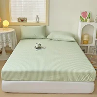 1PC Green Bed Sheet With Elastic Striped Fitted Sheet Skin-Friendly Brushed Bed Cover Queen/King Size постельное бельё набор 2