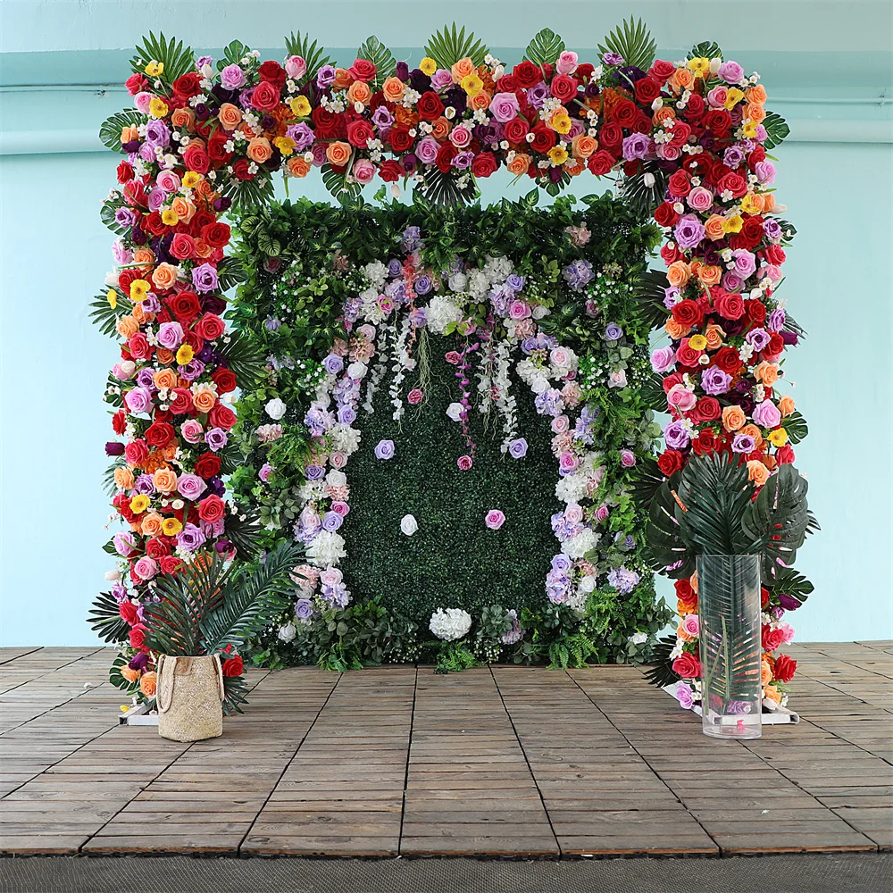 Wedding-Flower-Decoration-Red-Yellow-Series-Rose-Green-Leaves-Floral-Arrangement-for-Event-Party ...