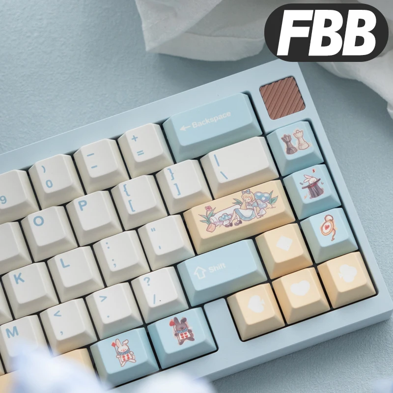 FBB 키캡 이상한 나라의 앨리스 PBT 승화 맞춤형 기계식 키보드 키 캡 귀여운 1.7mm 두께 DIY 선물 소녀 여성용