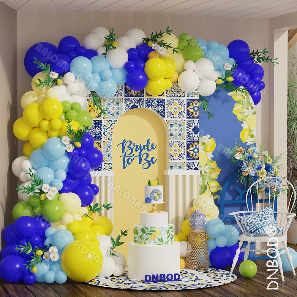 

114pcs Royal Blue Yellow Lemon Latex Balloon Garland Arch Kit Baby Shower Anniversary Birthday Wedding Graduation Decoration