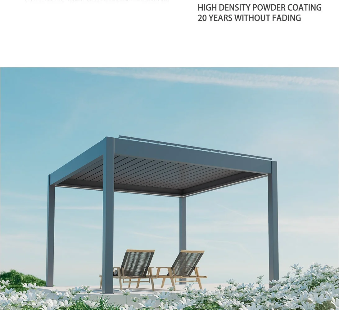 Description Picture 6 of itemOutdoor Garden Villa Roof Yard Electric Adjustable Louver Sun Protection System Gazebo Bioclimatic Louvered Aluminum Pergola