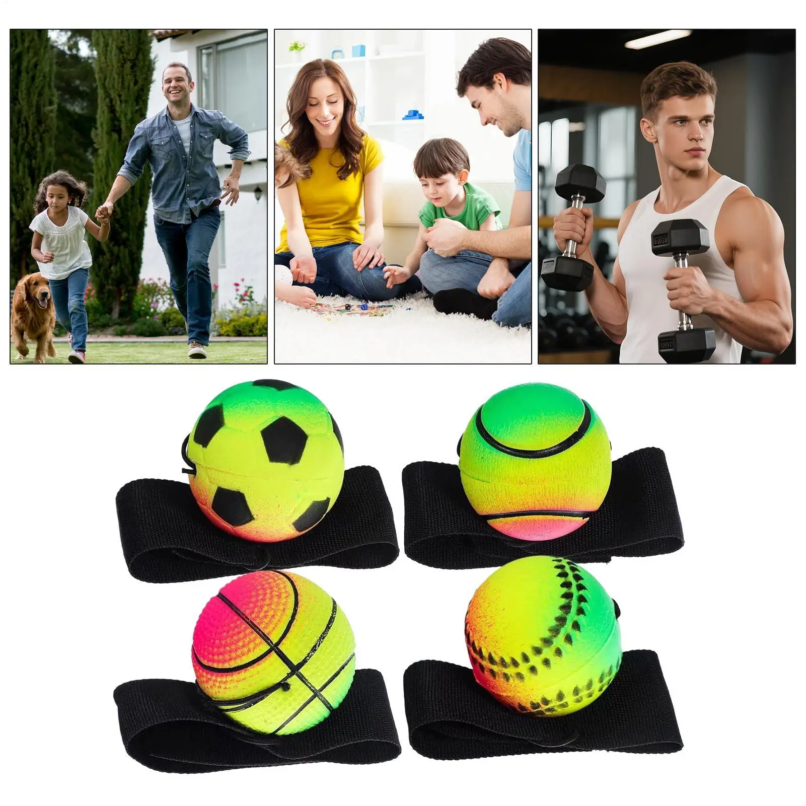 Wrist Ball 4-Piece Rubber Wristband Ball For Adults Training Equipment Sports Accessories For Gym Home Outdoor Party Family