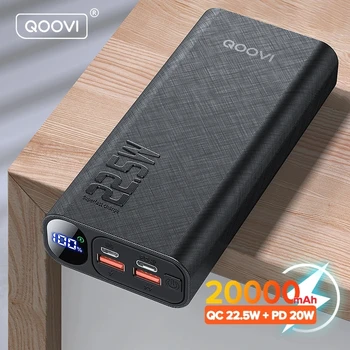 QOOVI 휴대용 고속 충전 보조배터리, PD 20W, 20000mAh, 외부 배터리, 아이폰 13 샤오미용