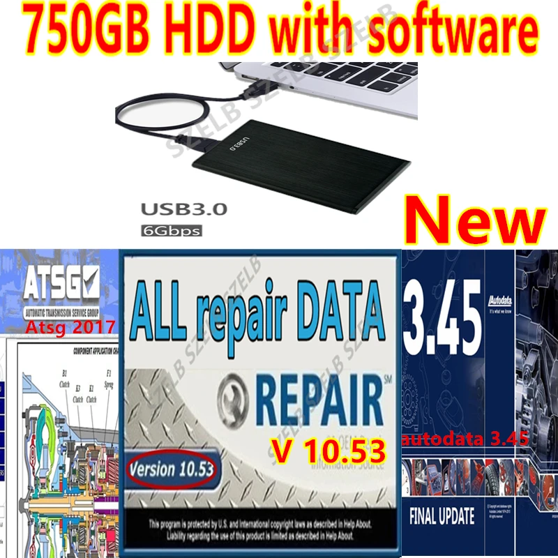 Auto Repair Software Suite 750GB HDD Alldata Autodata ATSG Offline