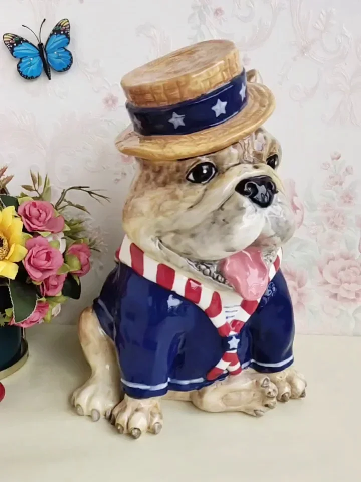 

cute Ceramic Dog Statue for Home Decor, Bulldog Ornament, Porcelain Figurines, Crafts for Room, Christmas Gifts, Office Study