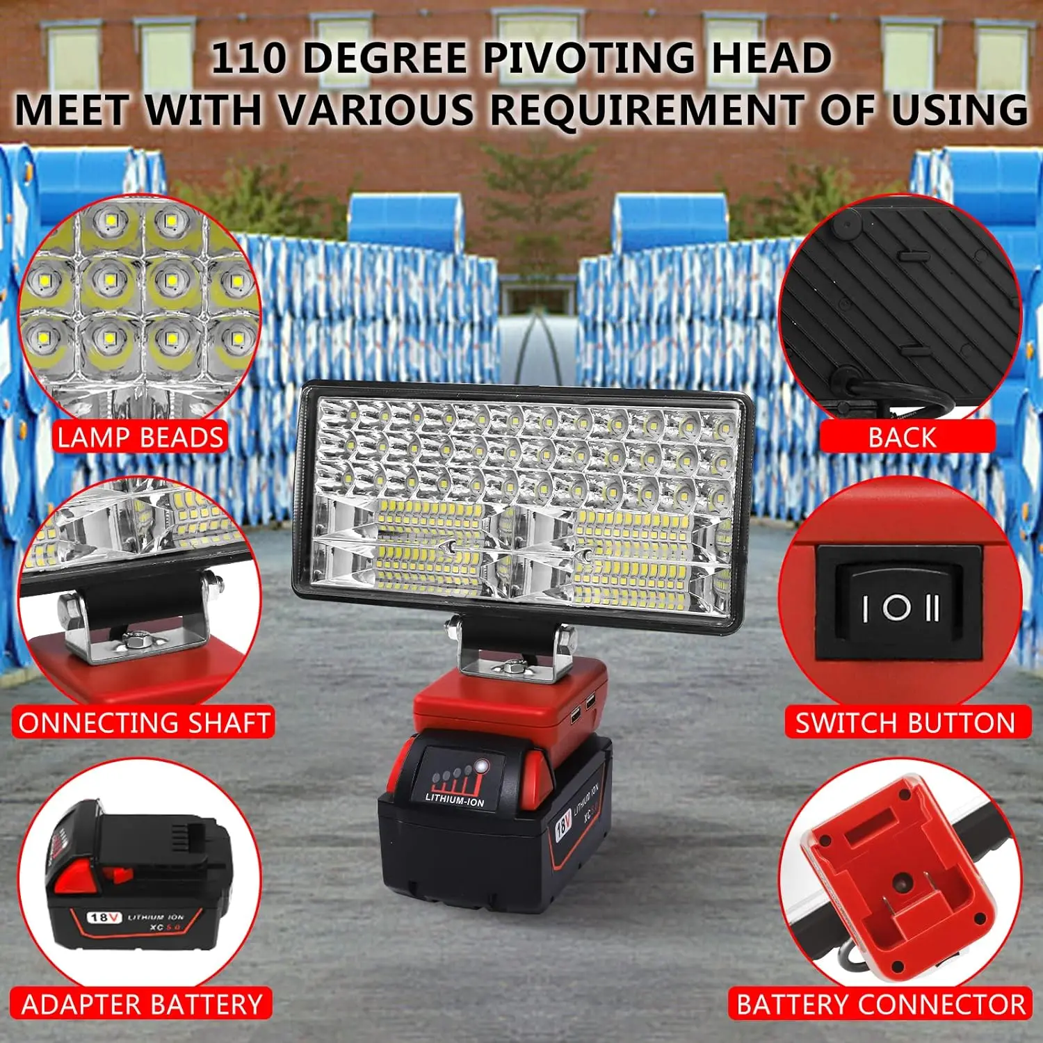 35W Led Work Light for Milwaukee 18V Li-ion Battery Emergency Lights Power Tool Light with Two USB Ports