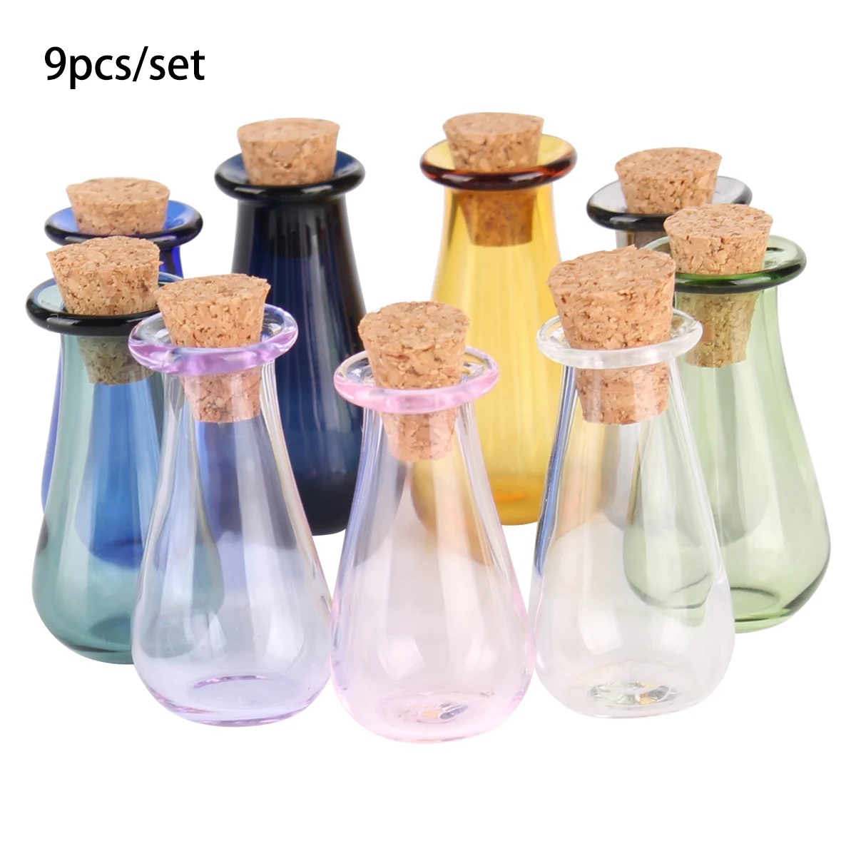 9pcswaterdropMiniatureGlassVialswithCorkTinyDecorativeWishing
