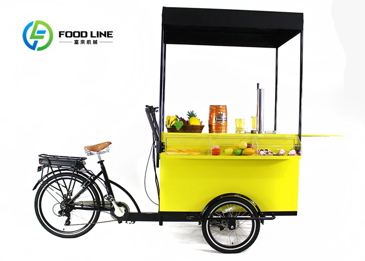 Triciclo per adulti con bici da carico per birra elettrica, chiosco a 3 ruote, carrello mobile per esposizione di alimenti per caffè, frutta, birra in strada - immagine 2