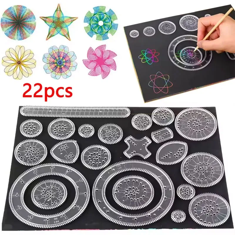 Spirograph Drawing Toys Set Geometric Ruler Mathematical Roulette Drawing Tools Learning Painting Puzzle Toys Art Tool 22pcs