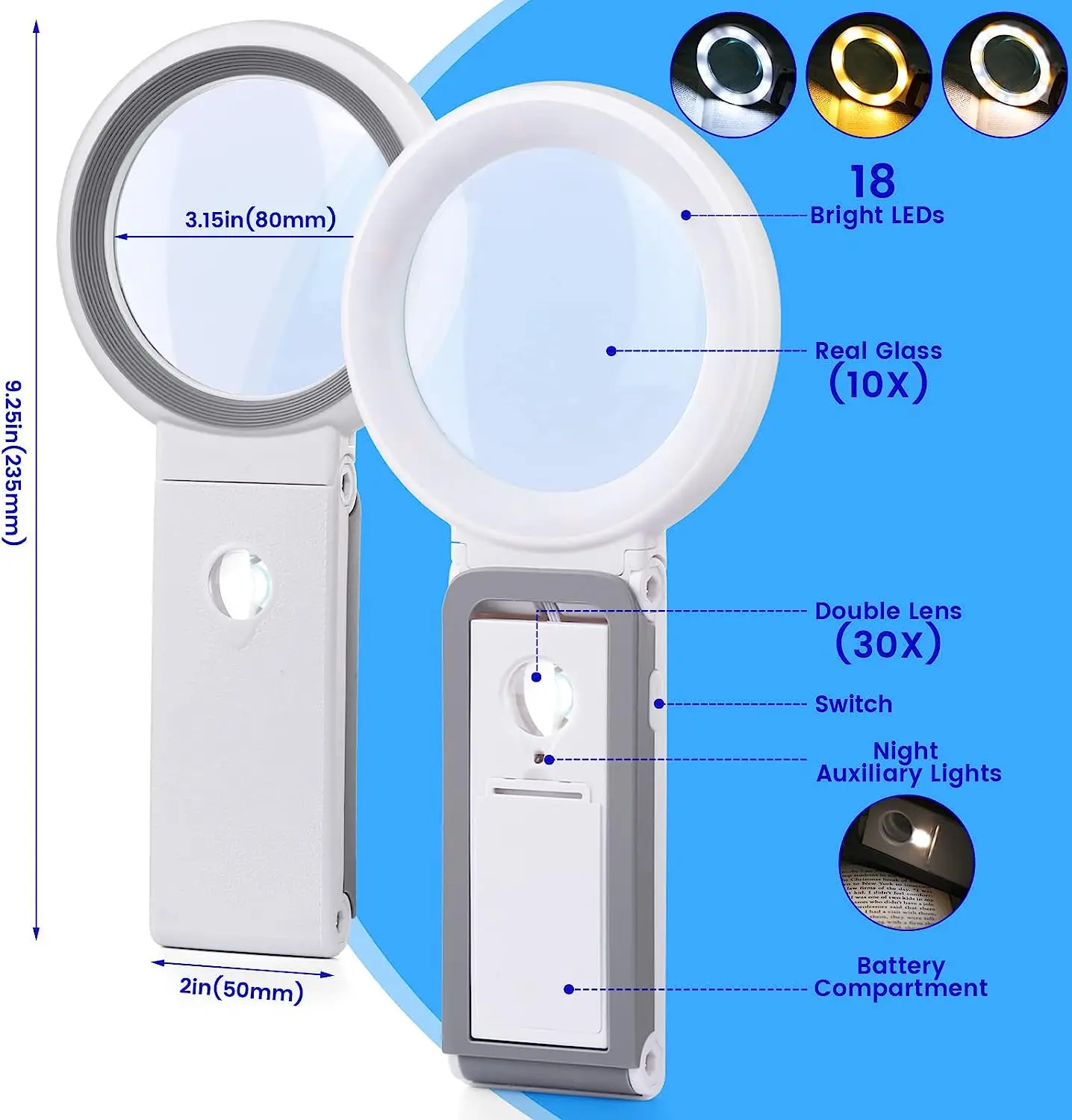 Magnifying glass with LED lights - Handheld light