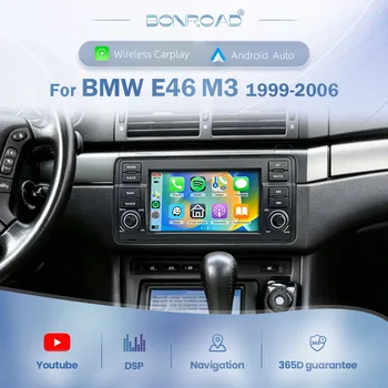 BONROAD Radio de coche inalámbrico Carplay de 7 pulgadas para BMW E46 M3 2000-2006 Rover 75 1999-2005 MG ZT 2001-2005 Reproductor multimedia de vídeo para coche Android Auto inalámbrico RDS DSP GPS Navegación Linux Pantalla táctil 1