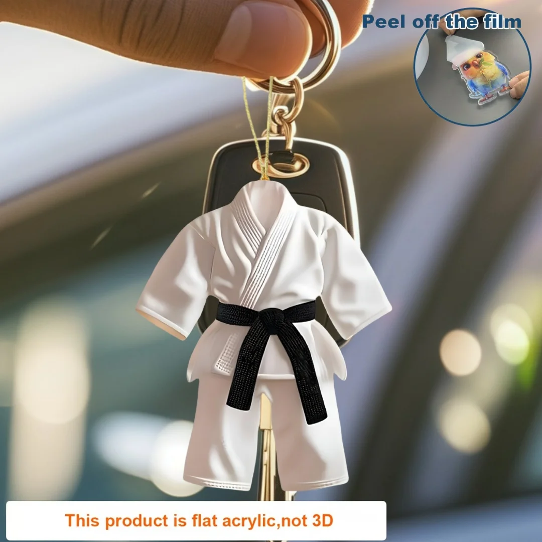 Taekwondo Suit Pendant Keychain Sports Themed 2D Flat Acrylic Ornament Charm Hanging Decoration for Car Bags Festive Party Gift