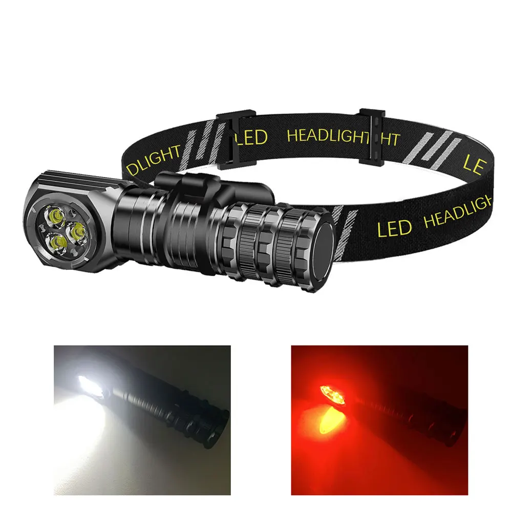 C 타입 USB 18650 헤드라이트, 화이트 레드 LED 헤드램프, 낚시 토치, ..