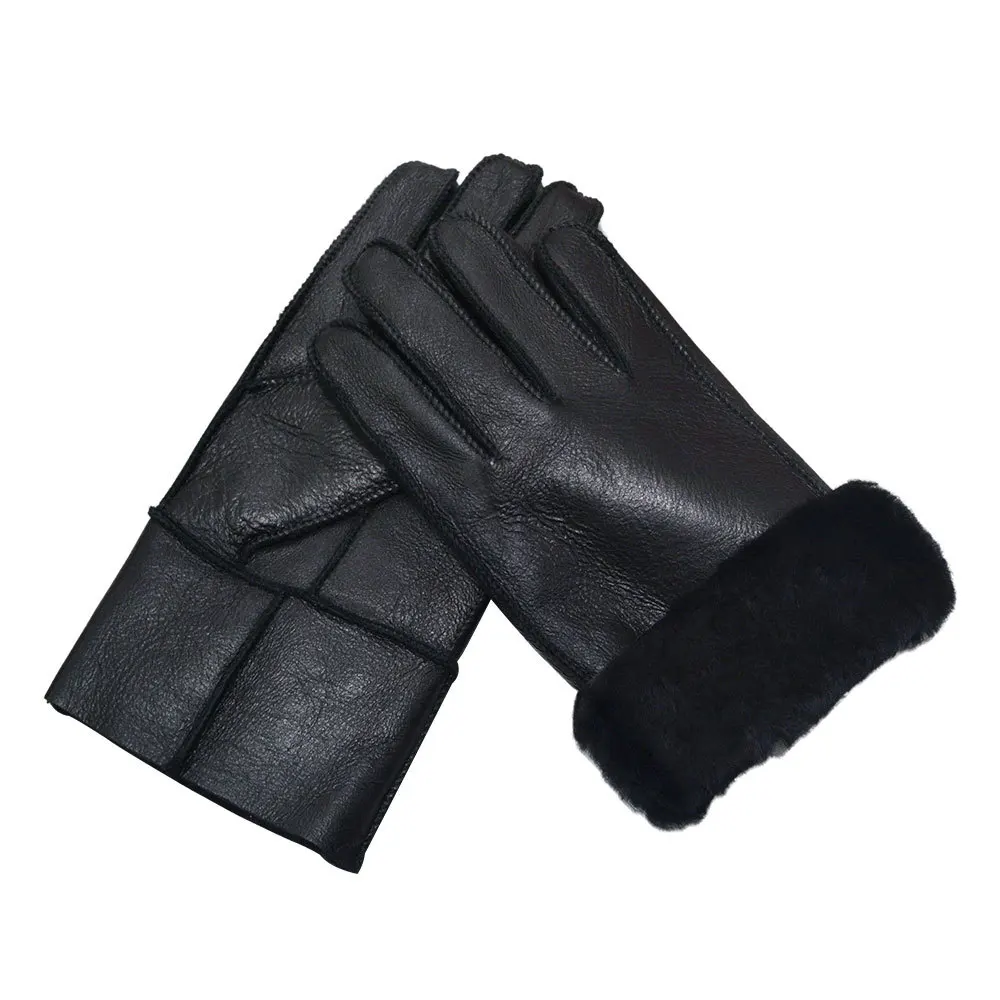 Fashion Winter Gloves Men's Leather Mitten Men's Winter Sheepskin Leather Fur Gloves Genuine For Warm Gloves Leather Gloves