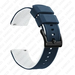 Enhanced Quick Release Silicone Watch Strap - Premium Rubber Band Replacement - 22mm (Blue White 2)
