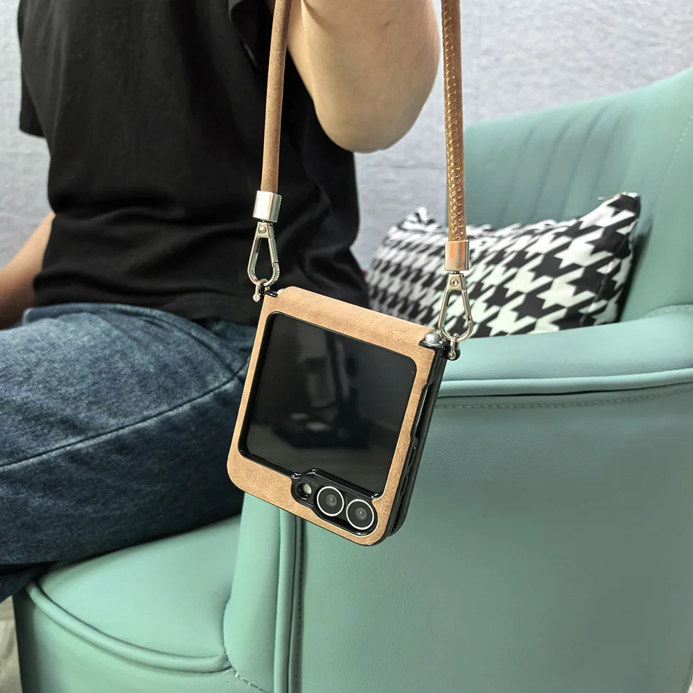 SheepSkin PU Leather Phone Cover with Wrist Strap and Portable Lanyard