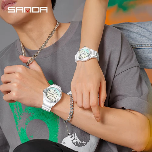 SANDA-럭셔리 쿼츠 시계 여성 남성 패션, 커플 시계, 주 달력, 쿼츠 시계, 심플한 스포츠 방수 손목 시계 5