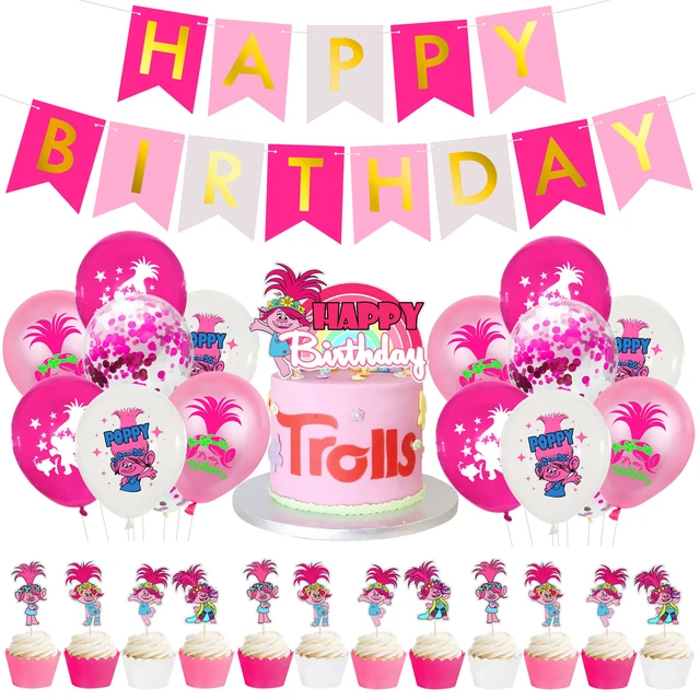 Cartoon Trolls Theme Kids Birthday Party Supplies Disposable Tableware Plate  Napkin Straw Banner Baby Shower Party Decorations