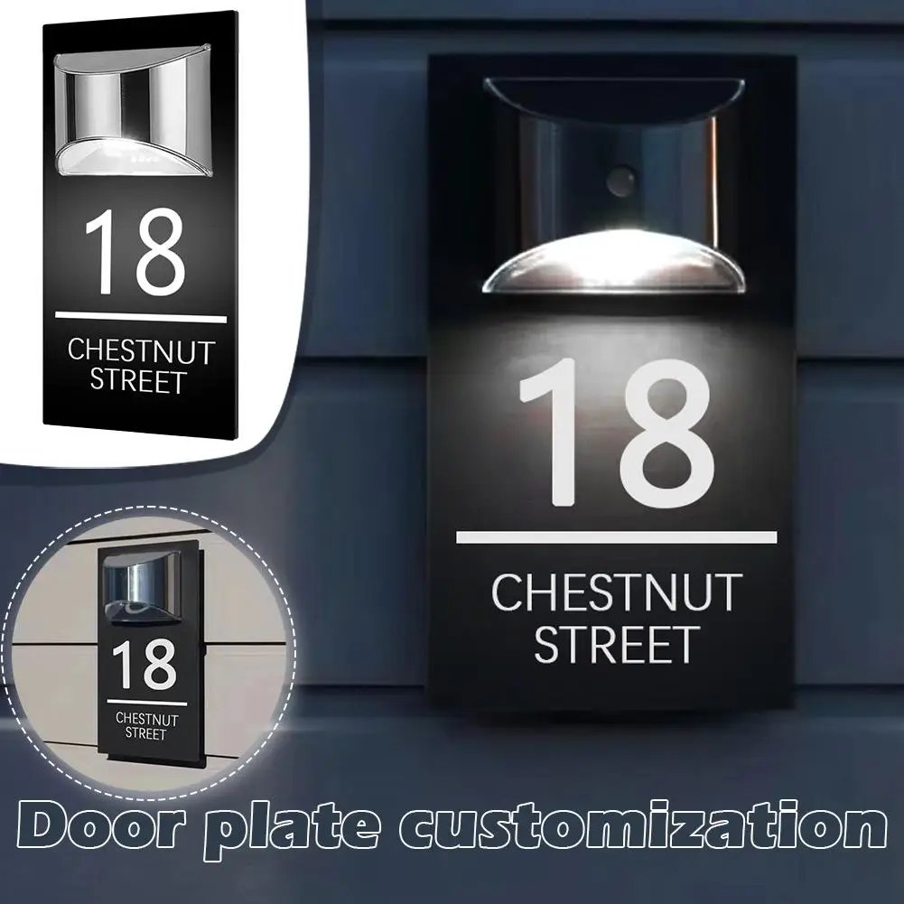 Personalized Solar House Sign Acrylic Plaque Led Customized Outdoor Name Plaque Number House Address Street Solar Sign