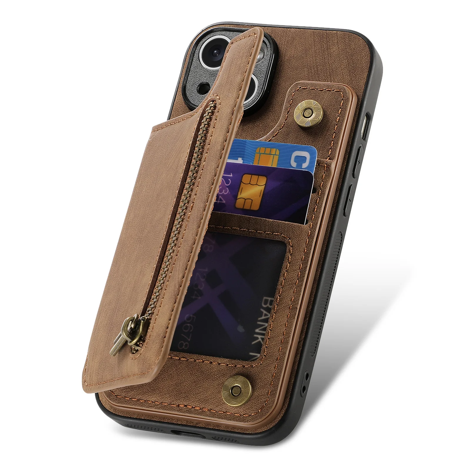 Retro Leather Zipper Wallet Phone Case with Multi Card and Cash Slots