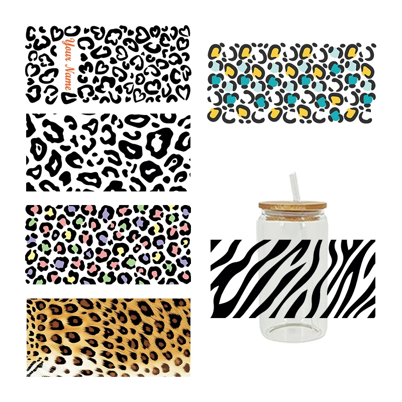 

UV DTF Transfer Leopard Happy Juice Printed Sticker For 16oz Libbey Glasses Wraps Bottles Cup D5432