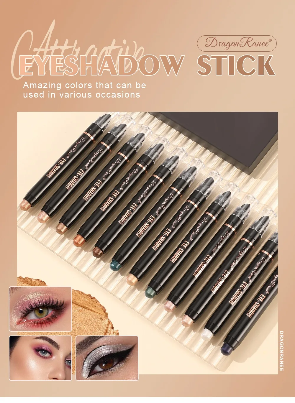 Description Picture 3 of itemNew Coloring Smoky Eyeshadow Sponge Brush Metallic Purple Dark Green Highlighter Pencil Waterproof Glitter Matte Eyeshadow Stick