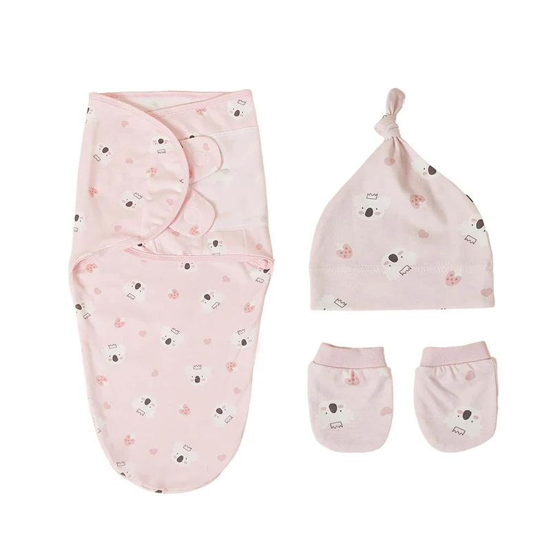 3Pcs Cute Newborn Baby Blankets Swaddles Wrap And Hat Set 100%Cotton Boys Girls Adjustable  Swaddle Infant Swaddle for 0-6 Month 5