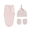 3Pcs Cute Newborn Baby Blankets Swaddles Wrap And Hat Set 100%Cotton Boys Girls Adjustable  Swaddle Infant Swaddle for 0-6 Month 5