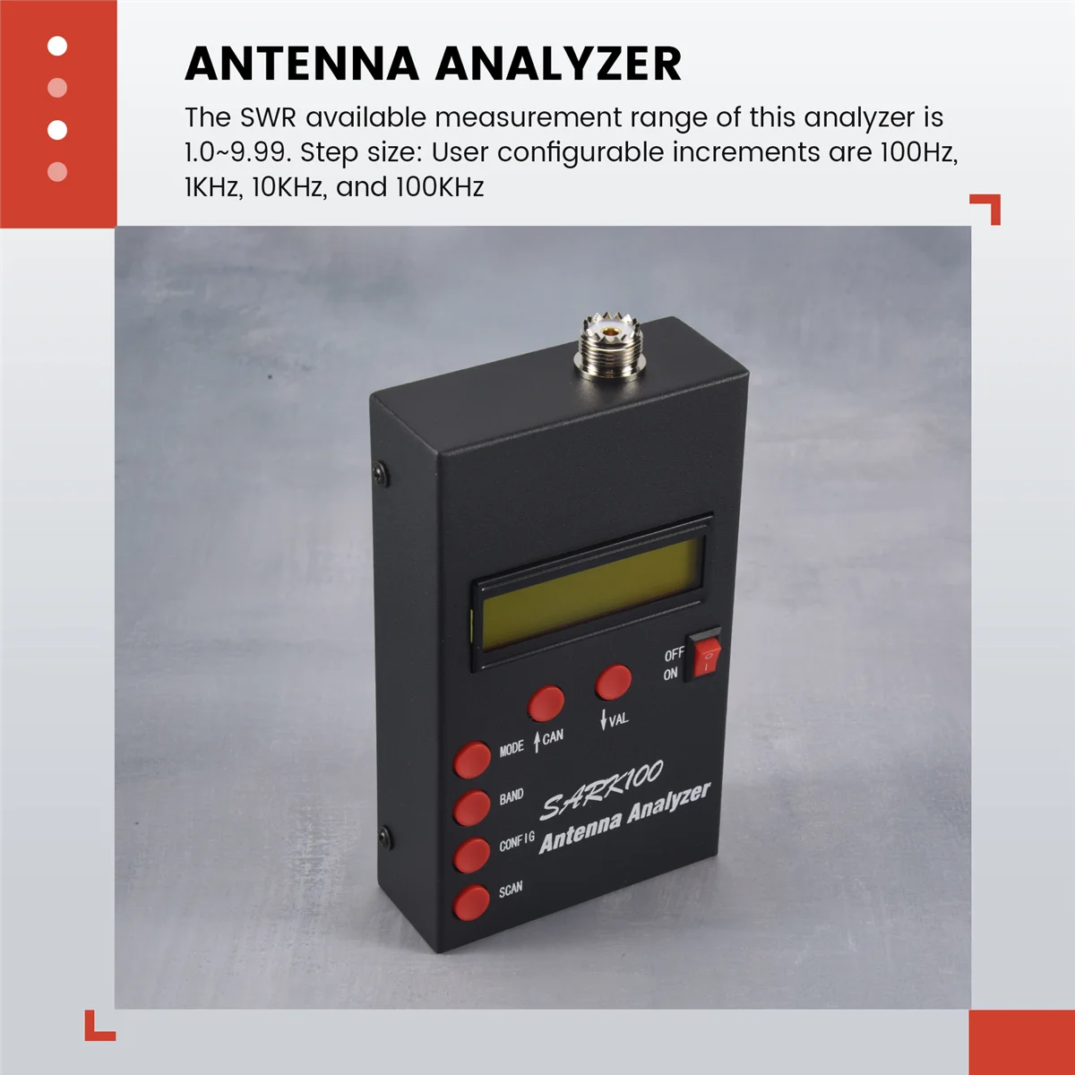 SARK100 Antenna Analyzer Meter 1-60MHz Shortwave SWR Antenna Analyzer with 1.0 to 9.99 SWR Usable Measurement Range 5