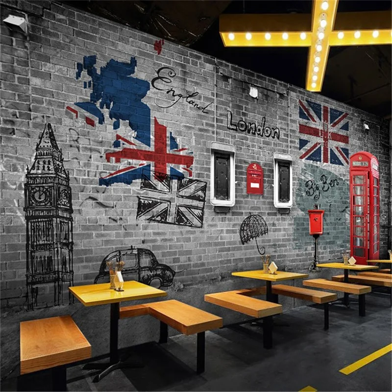 European and American Retro Nostalgia London Phone Booth Wall Paper Cafe Restaurant Bar Club Industrial Decor Mural Wallpaper 3D london club кресло