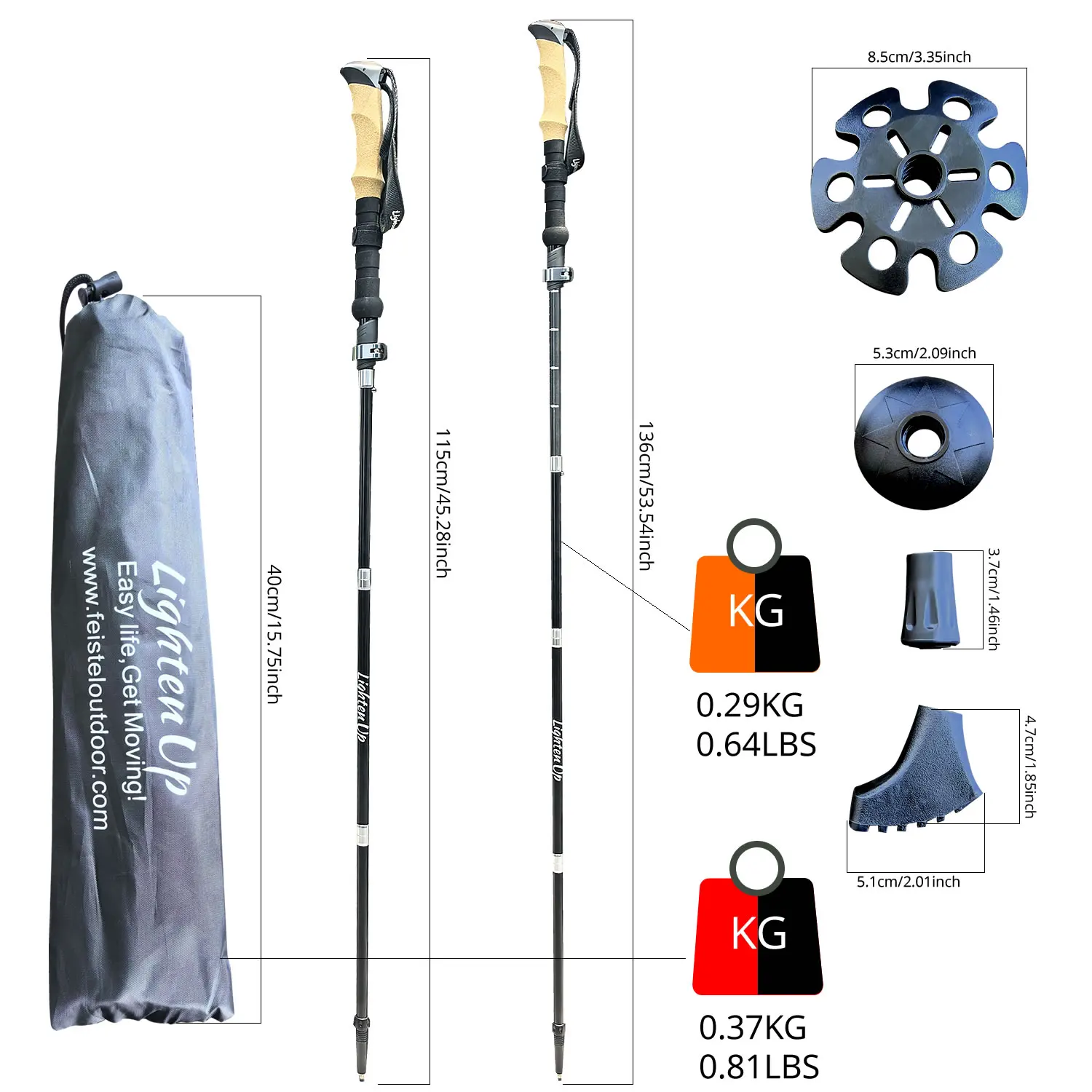 LIGHTEN UP Ultralight Trekking Poles Walking Sticks Hiking Canes Folding Aluminum Carbon Fibre Walking Pole Nordic Walking Stick 2