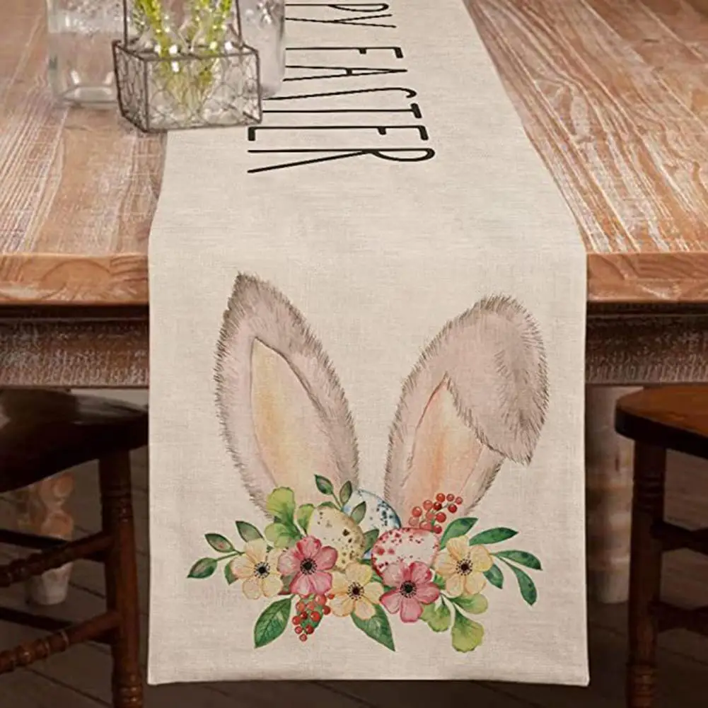 

Easter Table Runner Easter Bunny Table Runner Rabbit Pattern Holiday Decoration for Home Wedding Gatherings Table Runner Decor