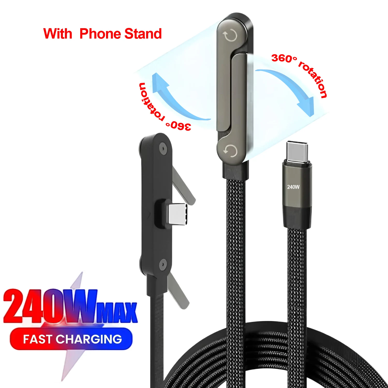 Sideways Phone Charger,Invisible Stand Charging Cable,Built In Phone Stand Charging thumbnail 5