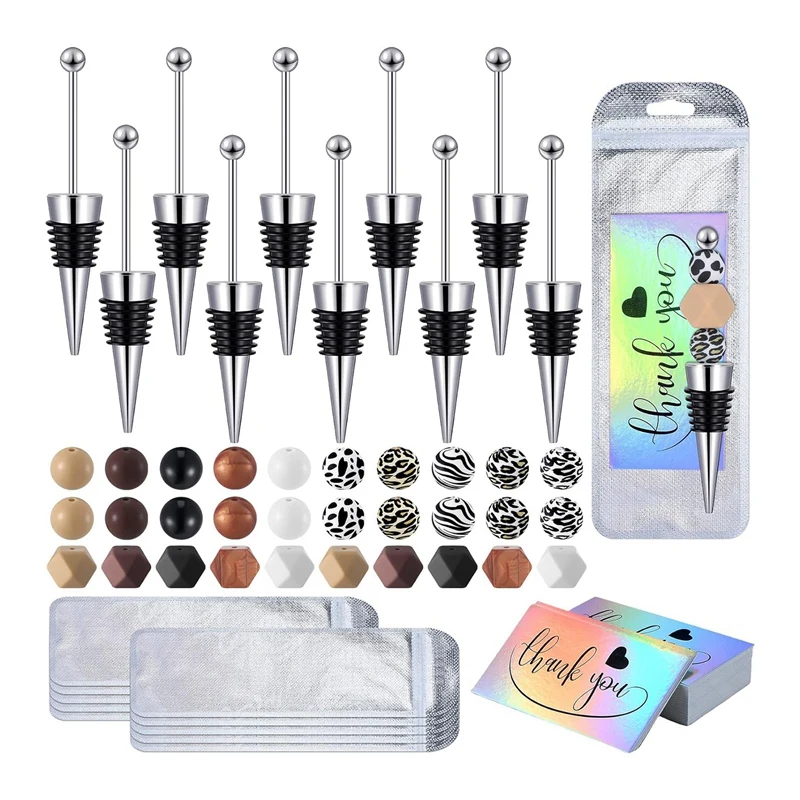 

10 Piece Beadable Wine Stoppers For Wine Bottles Bulk As Shown Alloy For DIY Wedding Bar Holiday Party