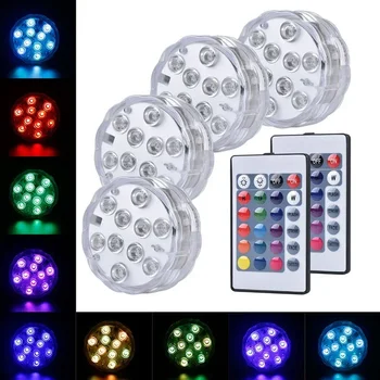 LED RGB LED 수중 조명, 수중 야간 램프, 배터리 작동 정원 수영장 조명, 웨딩 파티 꽃병 그릇, 10 LED