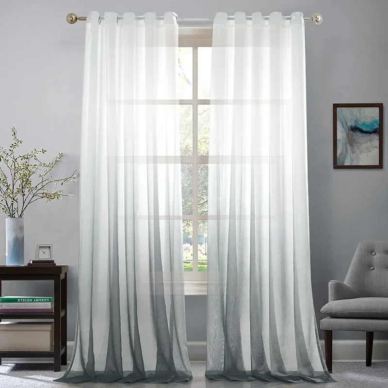 

Light Luxury Curtains for Living Dining Room Bedroom American Translucent Opaque Gauze Gradient Colour Finished Product Custom